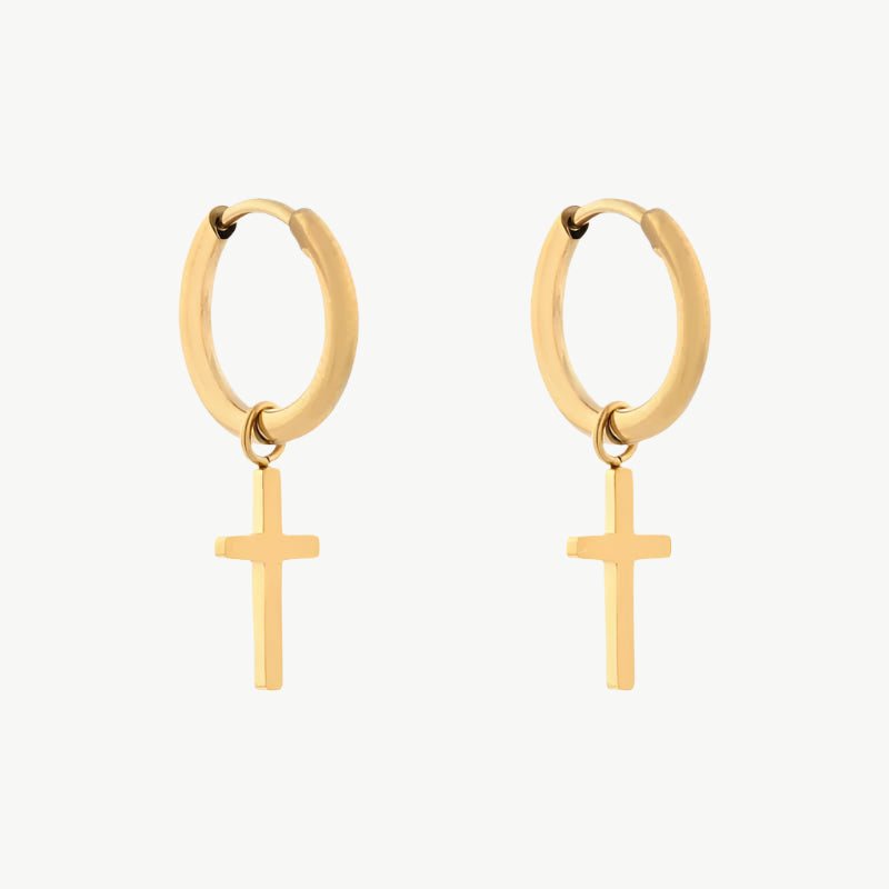 Gouden oorringen met klein kruisje