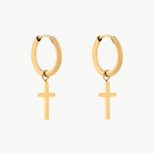Gouden oorringen met klein kruisje