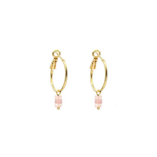 Gouden oorringen met lichtroze quartz