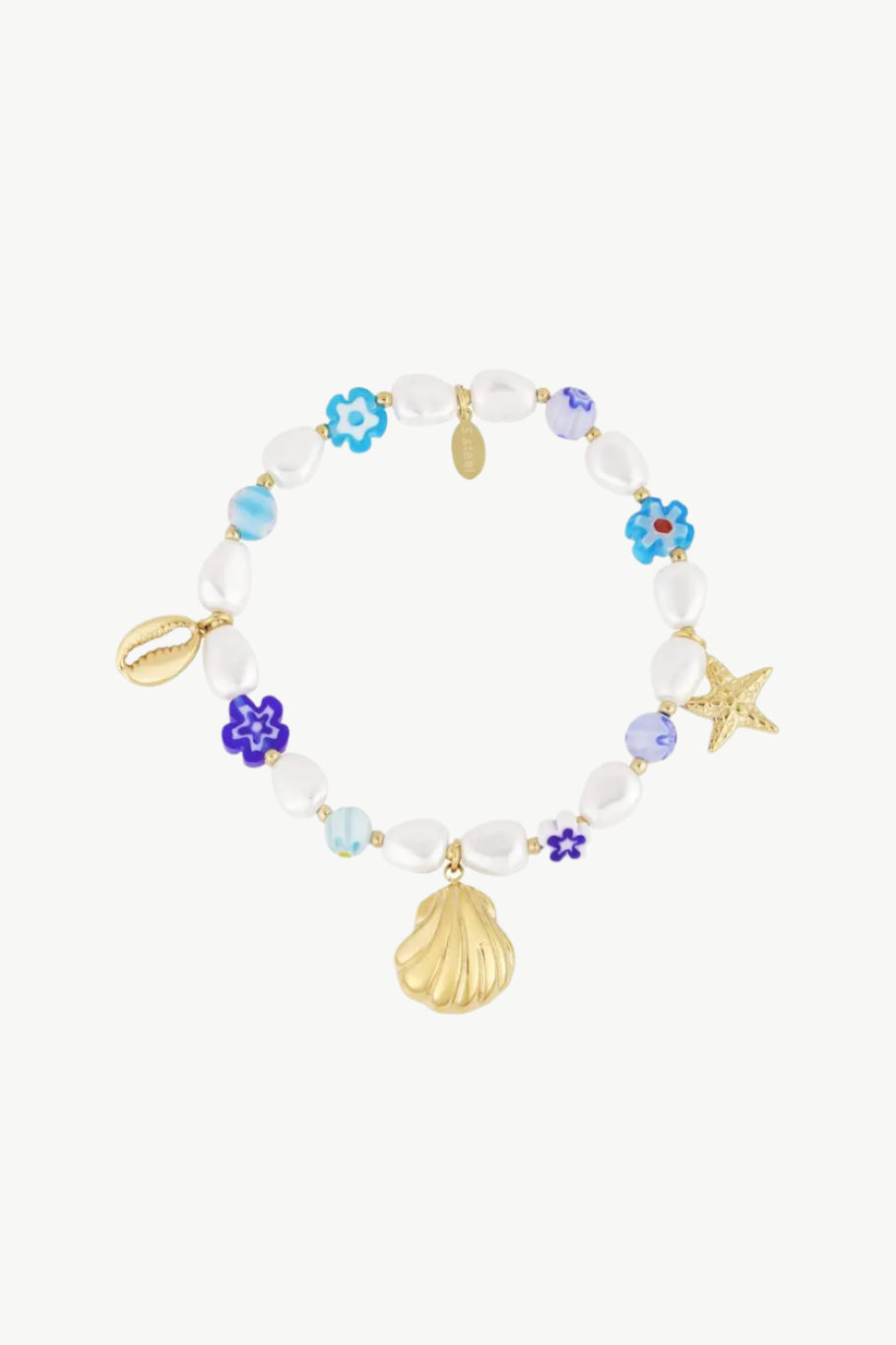 Imitatieparel armband met schelpen goud