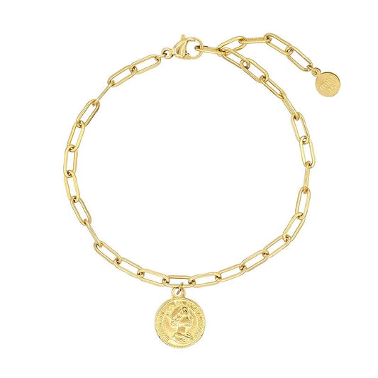 Armband met munt hanger in 14 karaat goud verguld