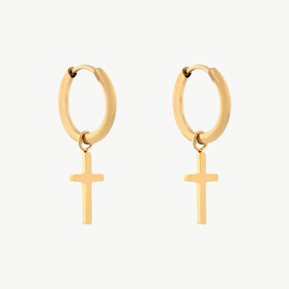Gouden oorringen met klein kruisje