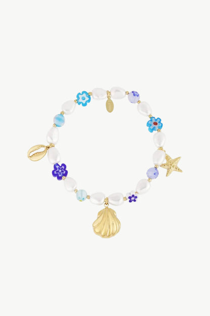 Imitatieparel armband met schelpen goud